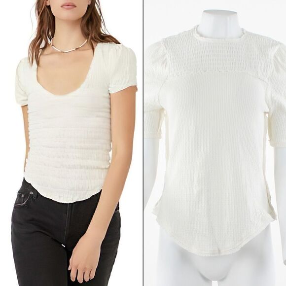 Free People Sugar Cube Ruched top in Optic White - Picture 1 of 6